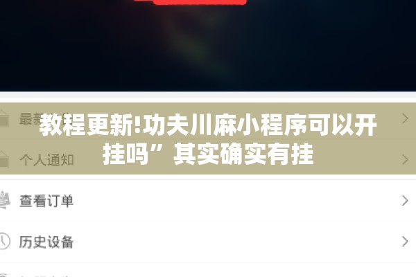 教程更新!功夫川麻小程序可以开挂吗”其实确实有挂