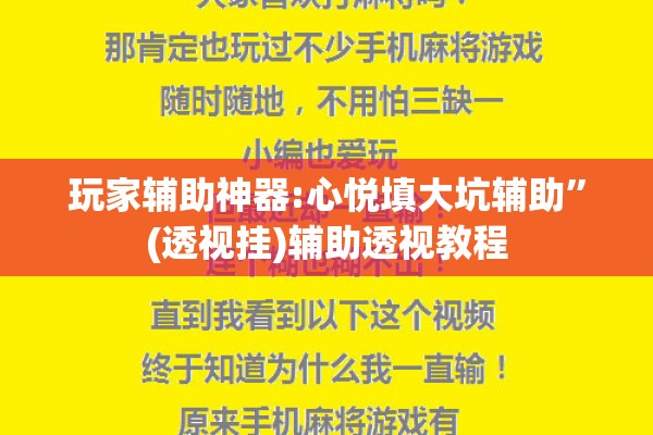 玩家辅助神器:心悦填大坑辅助”(透视挂)辅助透视教程