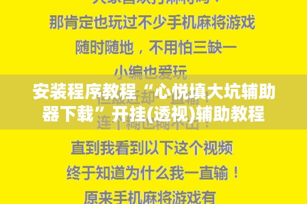 安装程序教程“心悦填大坑辅助器下载”开挂(透视)辅助教程